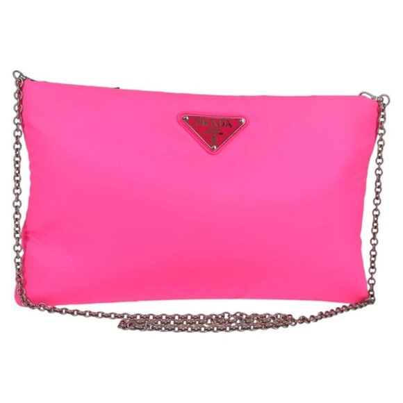 PRADA Chain Shoulder Bag Nylon Pink Silver Auth 134961M - Picture 1 of 16